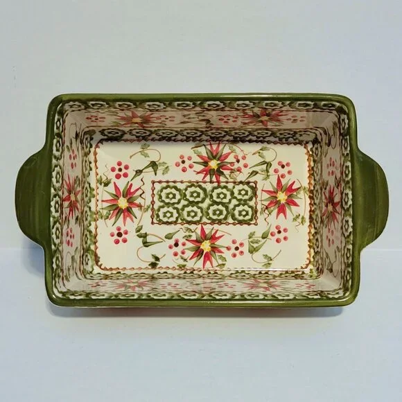 Temp-tations Ovenware by Tara Old World Green 1.5 qt Loaf Pan Trivet Lid Rack - Picture 8 of 13